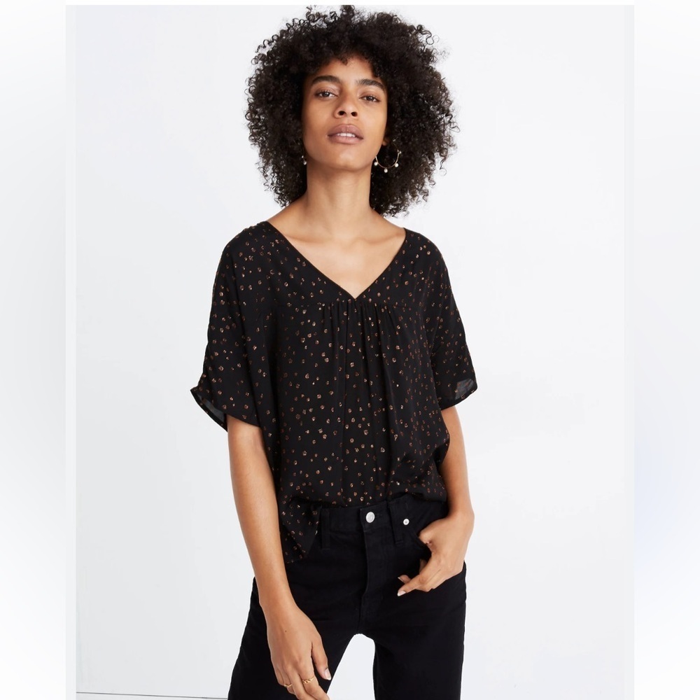 MADEWELL Rhyme Top in Metallic Dot Size S Black/Copper